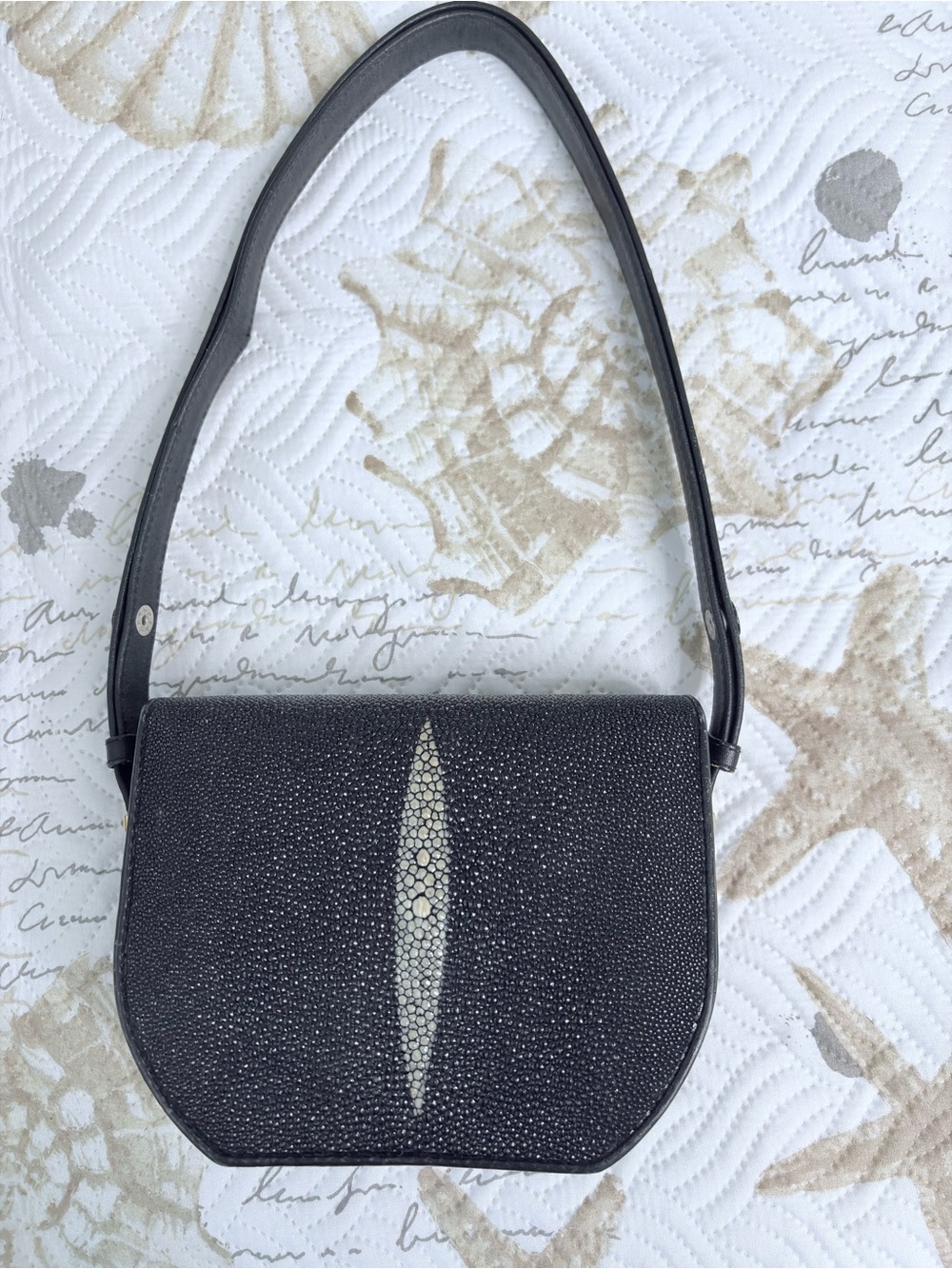Authentic Australian Oceanic Black Stingray-Leather Shoulder Bag